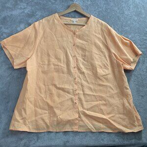 Eileen Fisher Tunic Womens 2X Coastline Irish Linen Button Down Top Orange Boho